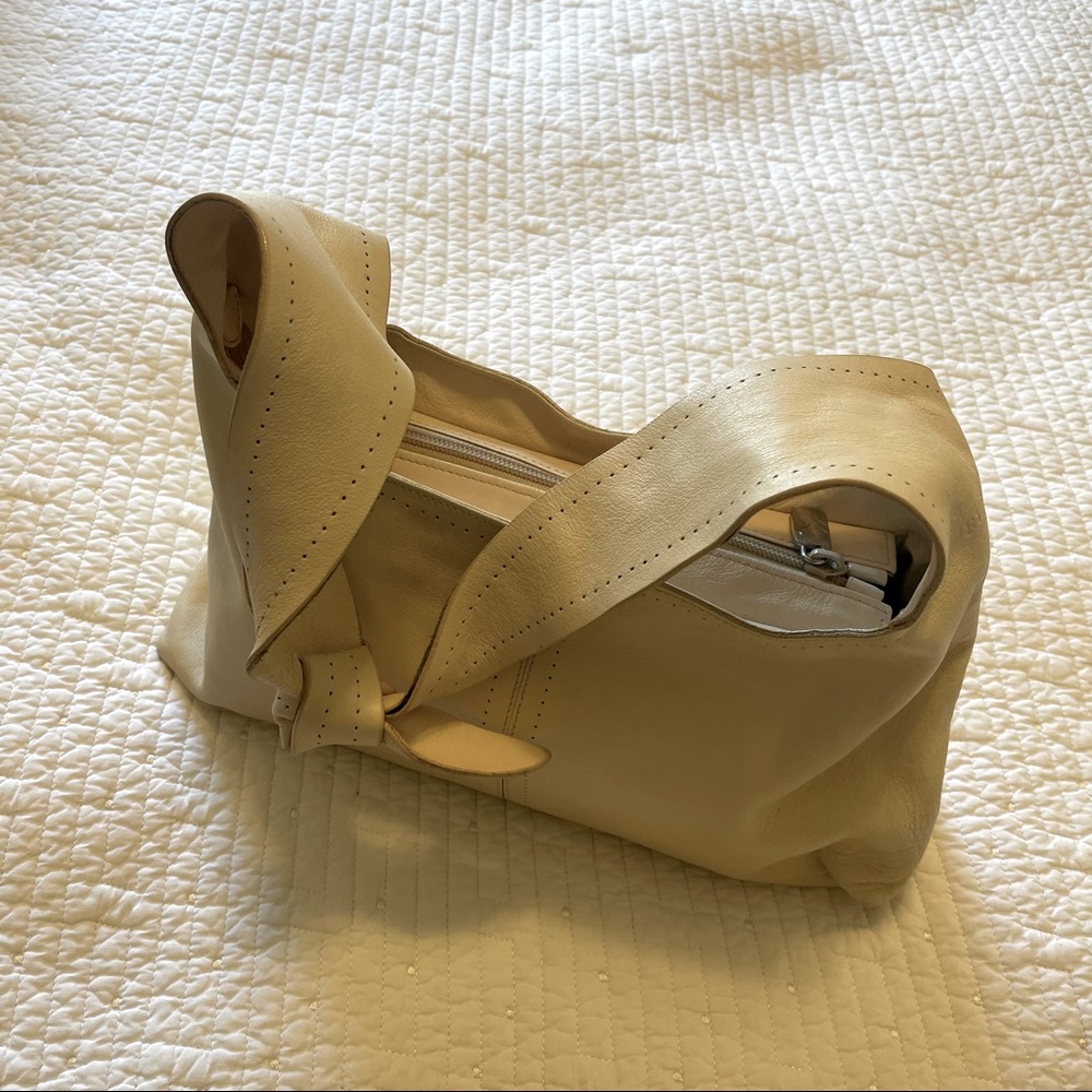 Last Call to be donated! Vintage Furla Leather Hobo with Bow Detail in Cream